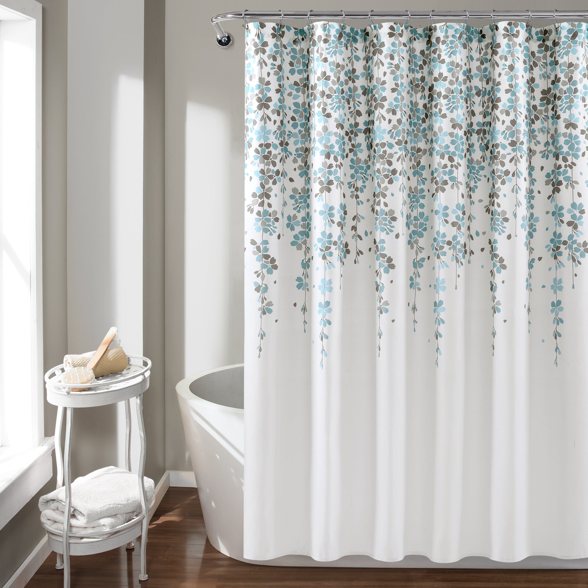 Blue Koi with Thought Flowers Shower Curtain by Bryon Stewart