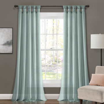 Burlap Knotted Tab Top Window Curtain Panels Set