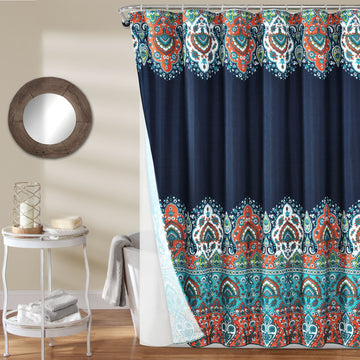 Bohemian Meadow Shower Curtain W &  Peva Lining and Rings 14Pcs Complete Set