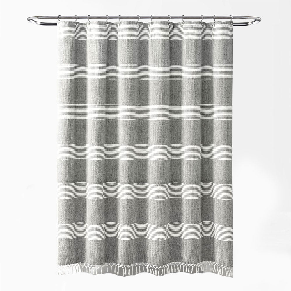 Tucker Stripe Yarn Dyed Cotton Knotted Tassel Shower Curtain Single