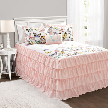 Flutter Butterfly Bedspread Pink Set