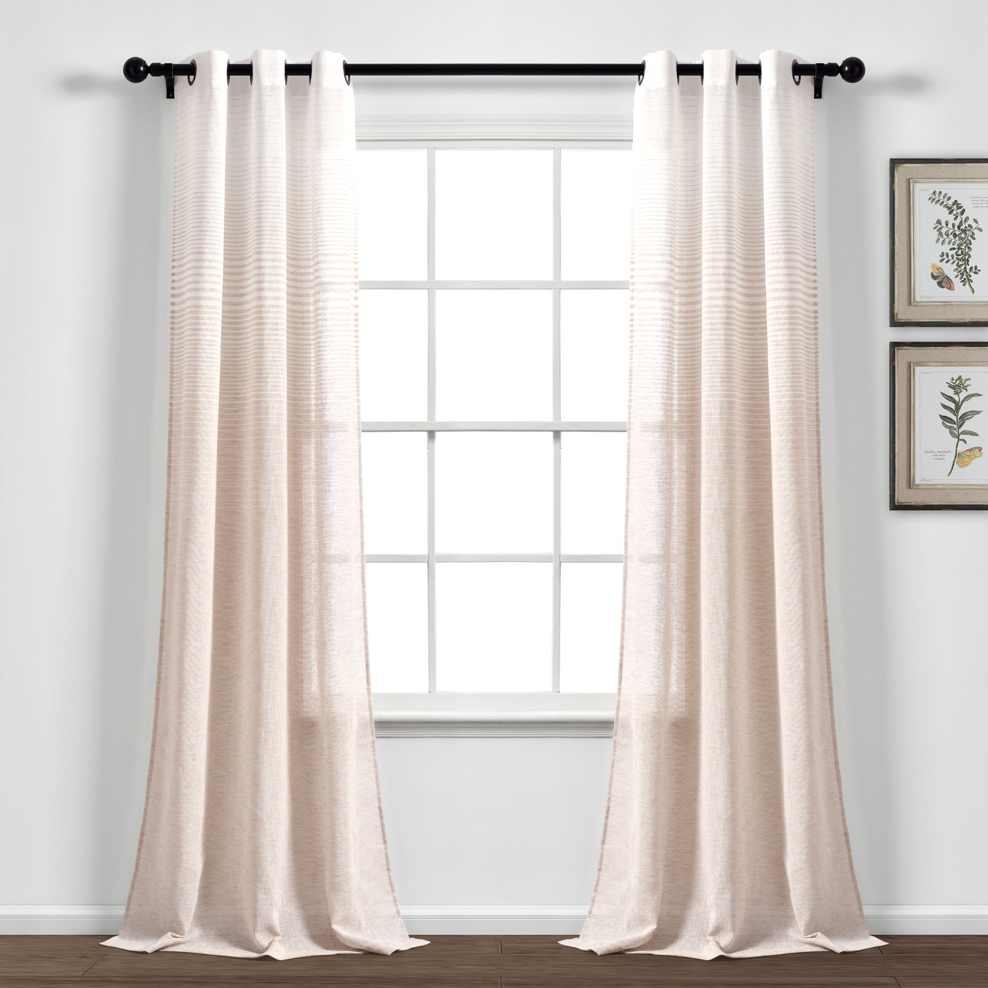 Ombre Stripe Grommet Sheer Window Curtain Panels  Set
