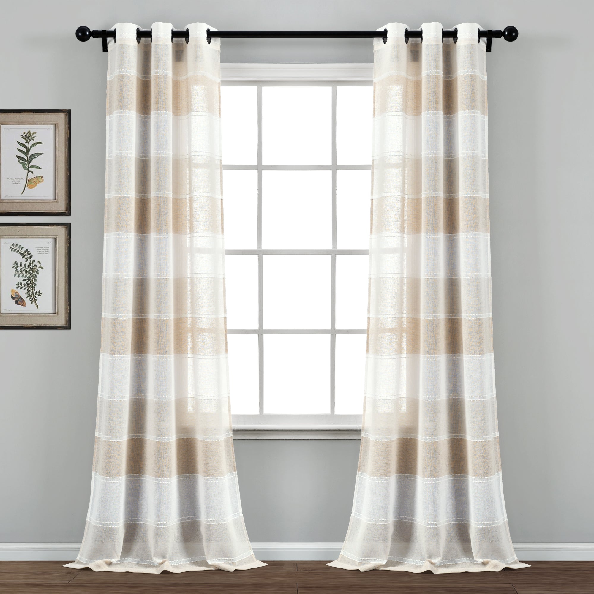 Textured Stripe Grommet Sheer Window Curtain Panels  Set