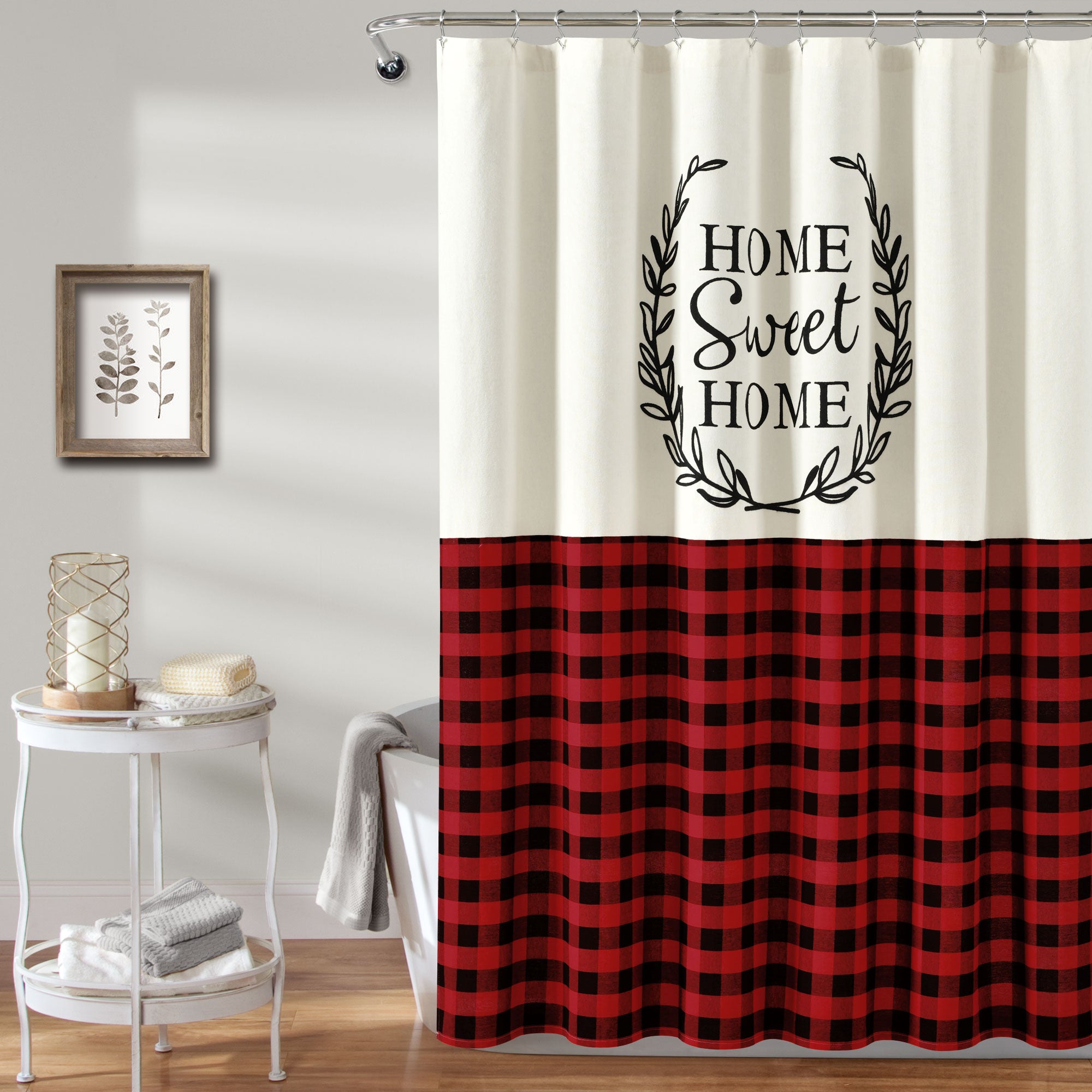 Home Sweet Home Wreath Shower Curtain Red Single