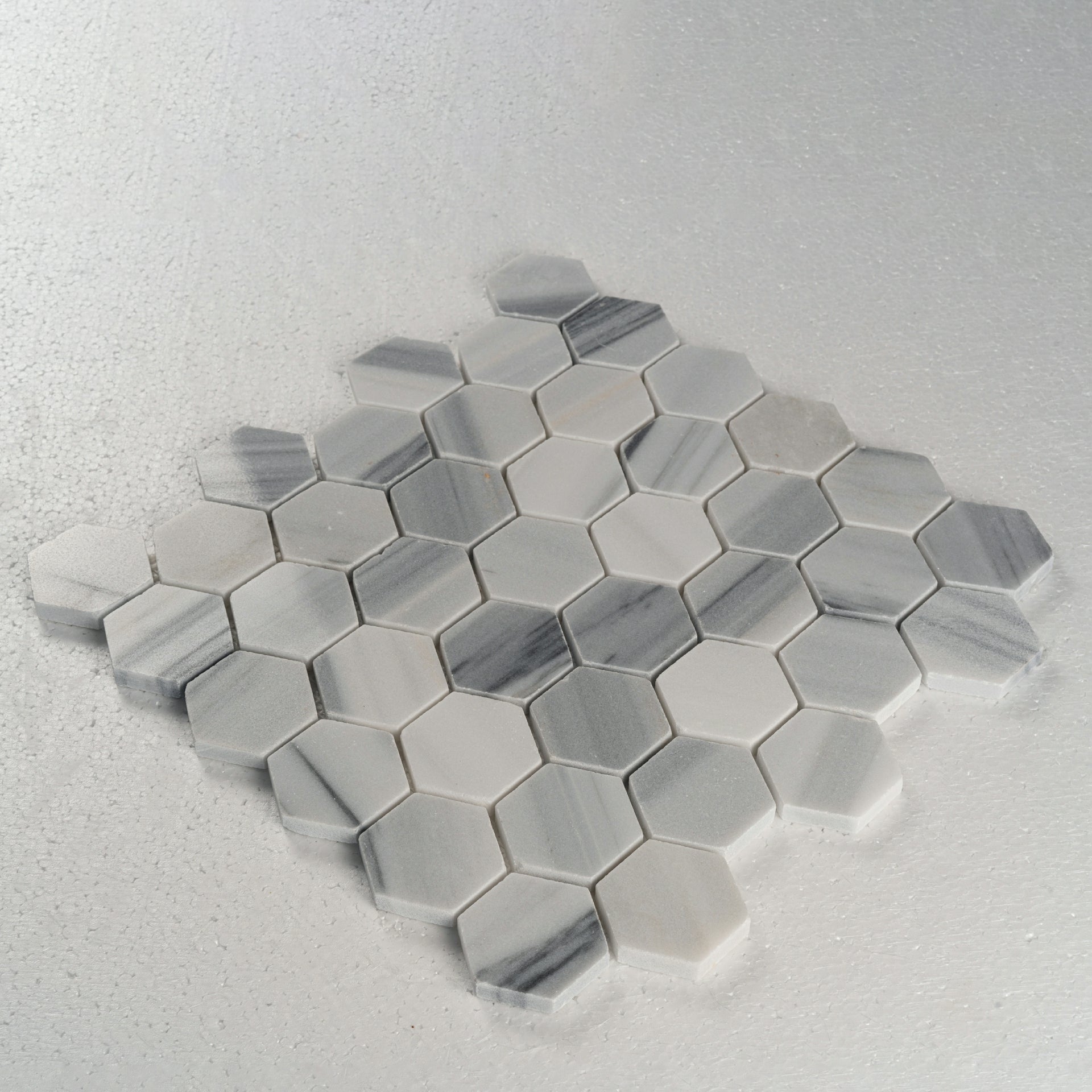 12 X 12 in. Bluewhale 2" Hexagon White Honed Marble Mosaic