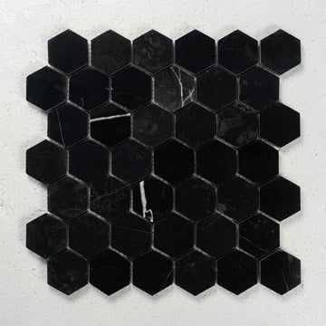 12 X 12 in. Hexagon Nero 2 in. Black Polished Marble Mosaic Tile