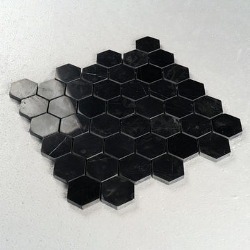 12 X 12 in. Hexagon Nero 2 in. Black Polished Marble Mosaic Tile