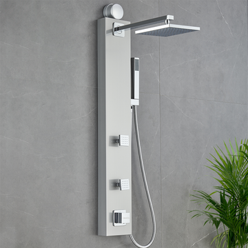 Shower Panel System - Brushed Finish - Head Shower, Hand Shower - 2Pcs ABS Body Jets