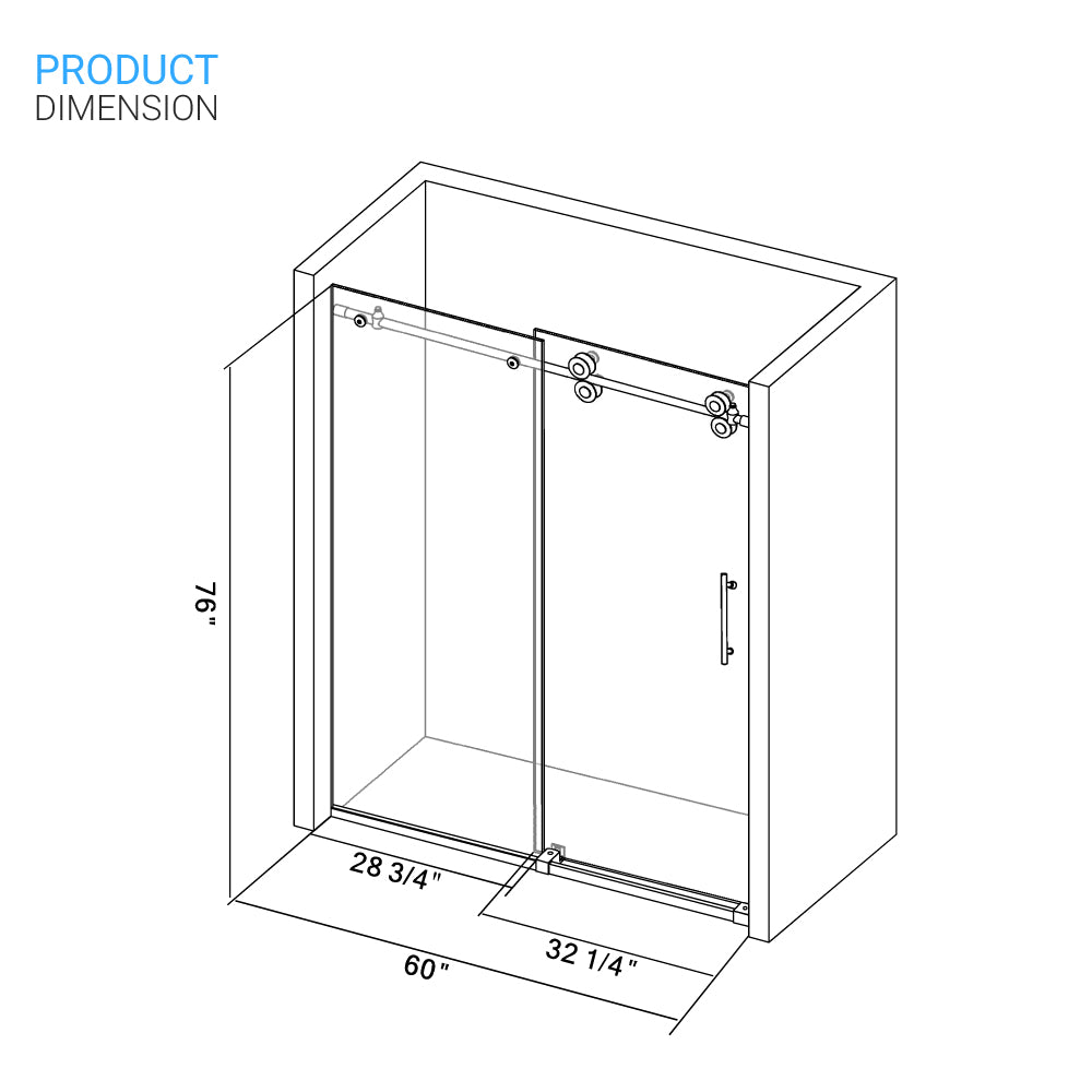 Ivanees Single Sliding Frameless Shower Door 8mm Clear Tempered Glass - Barn Door Style