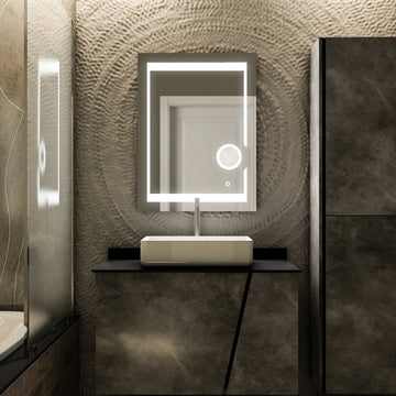Wall Mounted LED Bathroom Mirror with Magnifying Mirror, Auspice Style, Defogger, Touch Switch