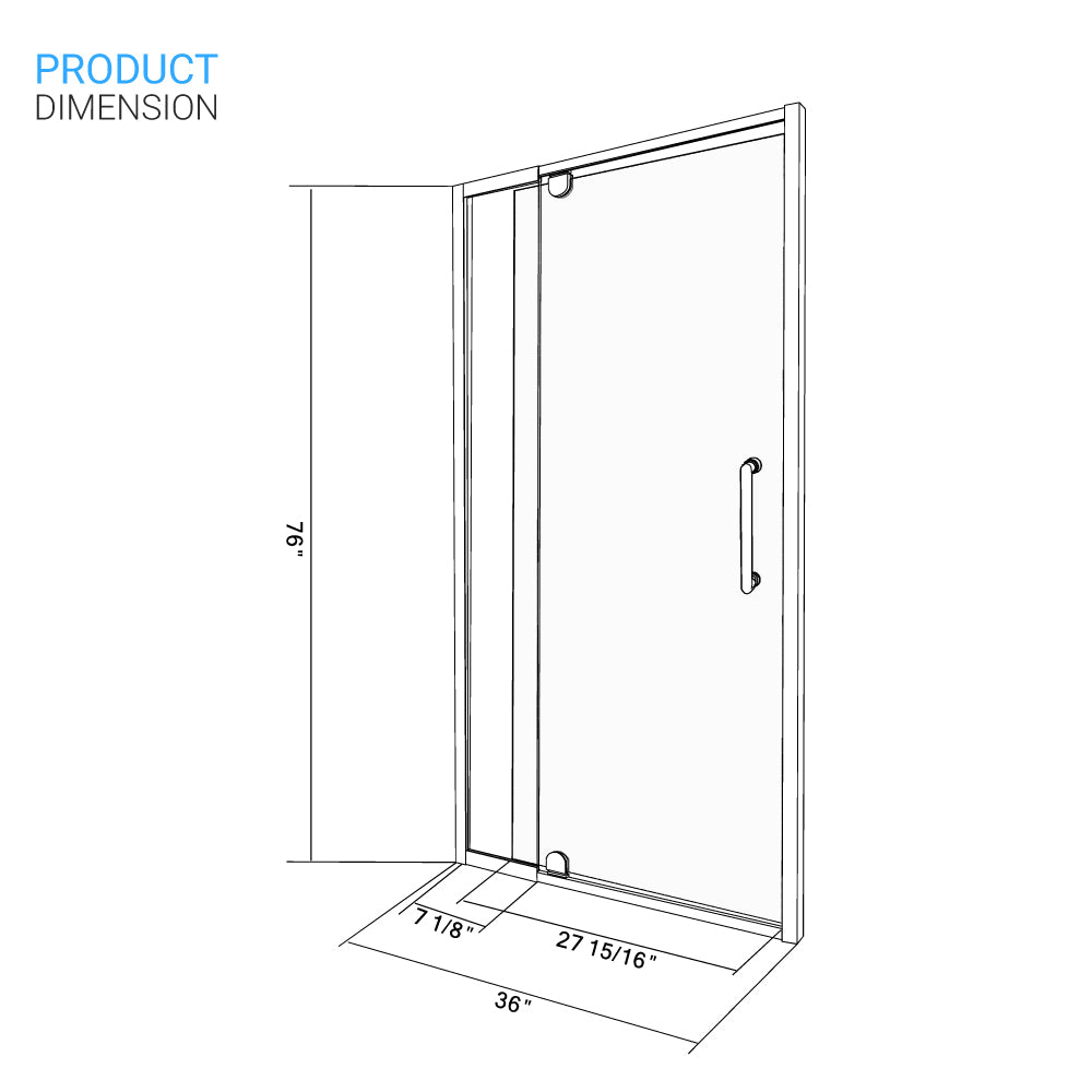 Ivanees 36 In. W X 76 In. H Framed Pivot Glass Shower Door With Soft- Closing Clear Tempered Glass