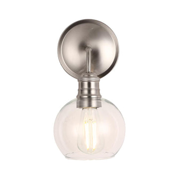 1-Light Dome Shape Wall Sconce Light with Clear Glass, Brushed Nickel Finish, E26 Base, UL Listed for Damp Location