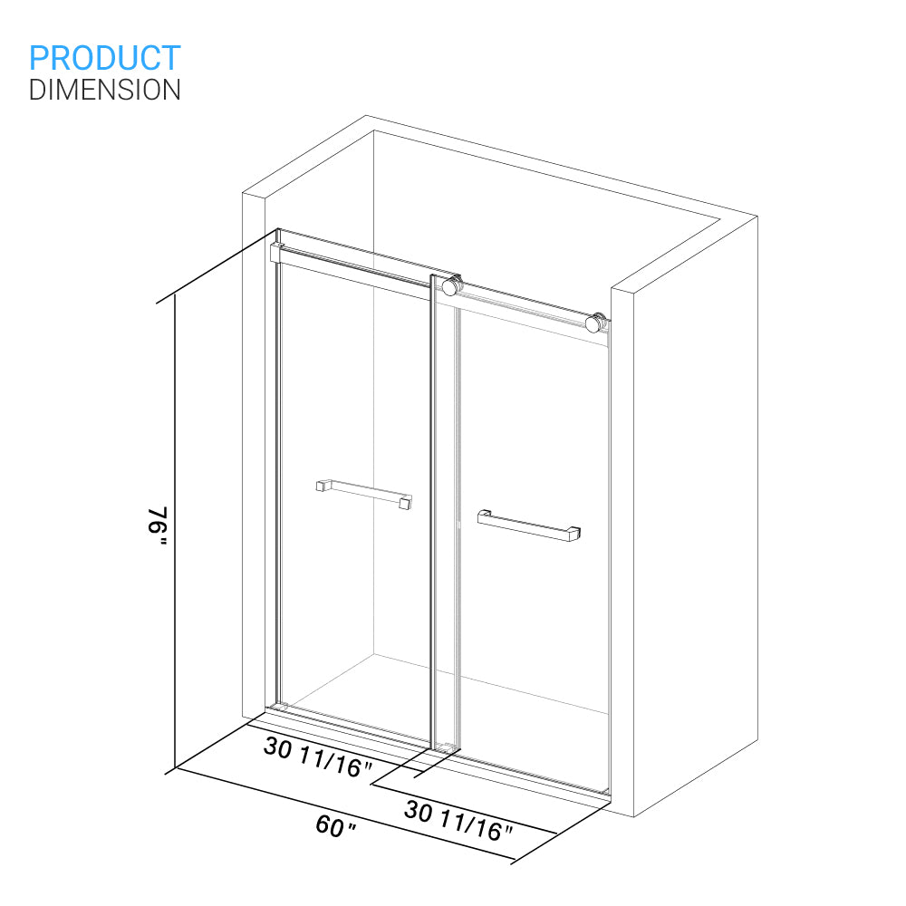 Ivanees Adjustable Semi-Frameless Dual Sliding Glass Bathtub Door with Clear Tempered Glass