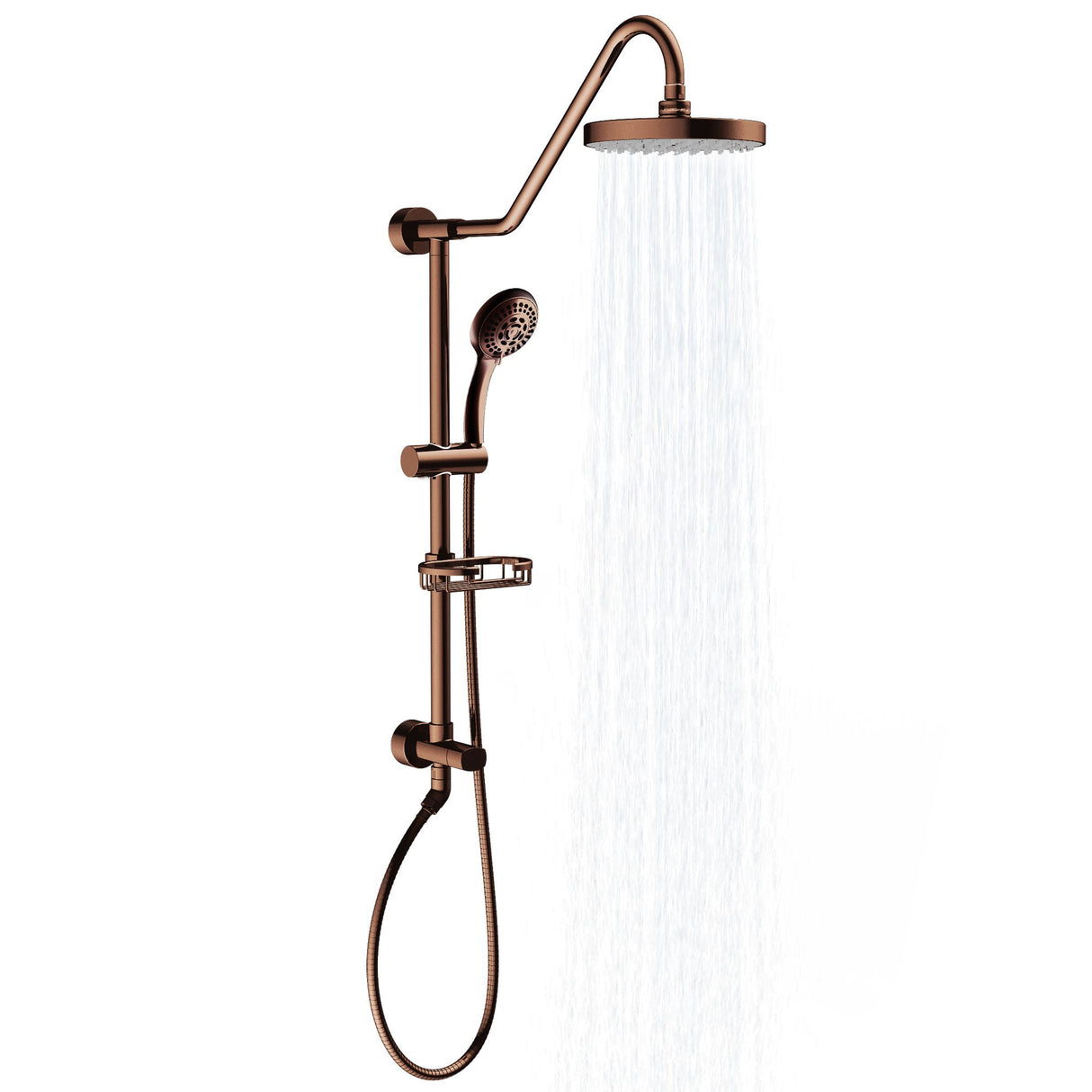 Rain Shower System W/ 8" Showerhead - 36.25"H X 8"W X 23.75"D - Brass - Adjustable Brass Slider - Surface Mounted Shower Systems