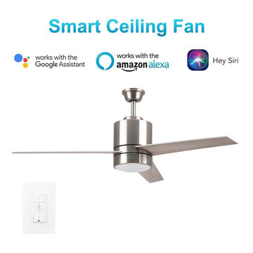 Ranger 52" In. Silver/Wooden Pattern 3 Blade Smart Ceiling Fan with LED Light Kit Works with Wall control, Wi-Fi apps and Voice control via Google Assistant/Alexa/Siri