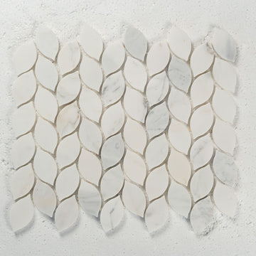 12 X 12 in. Statuario Braid Leaf Shape White Honed Marble Mosaic Tile