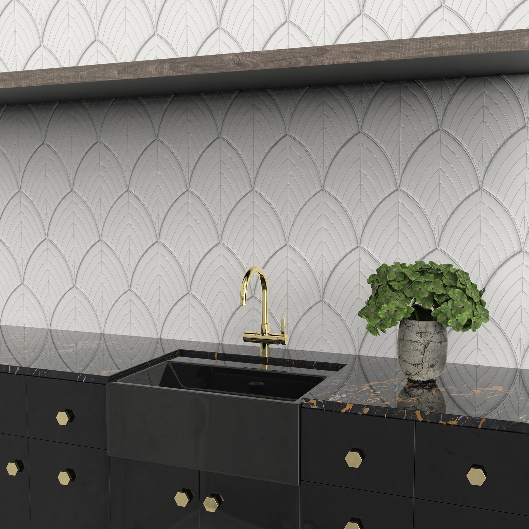 Soho Vintage Grey Glossy Glazed Scallop Porcelain Mosaic