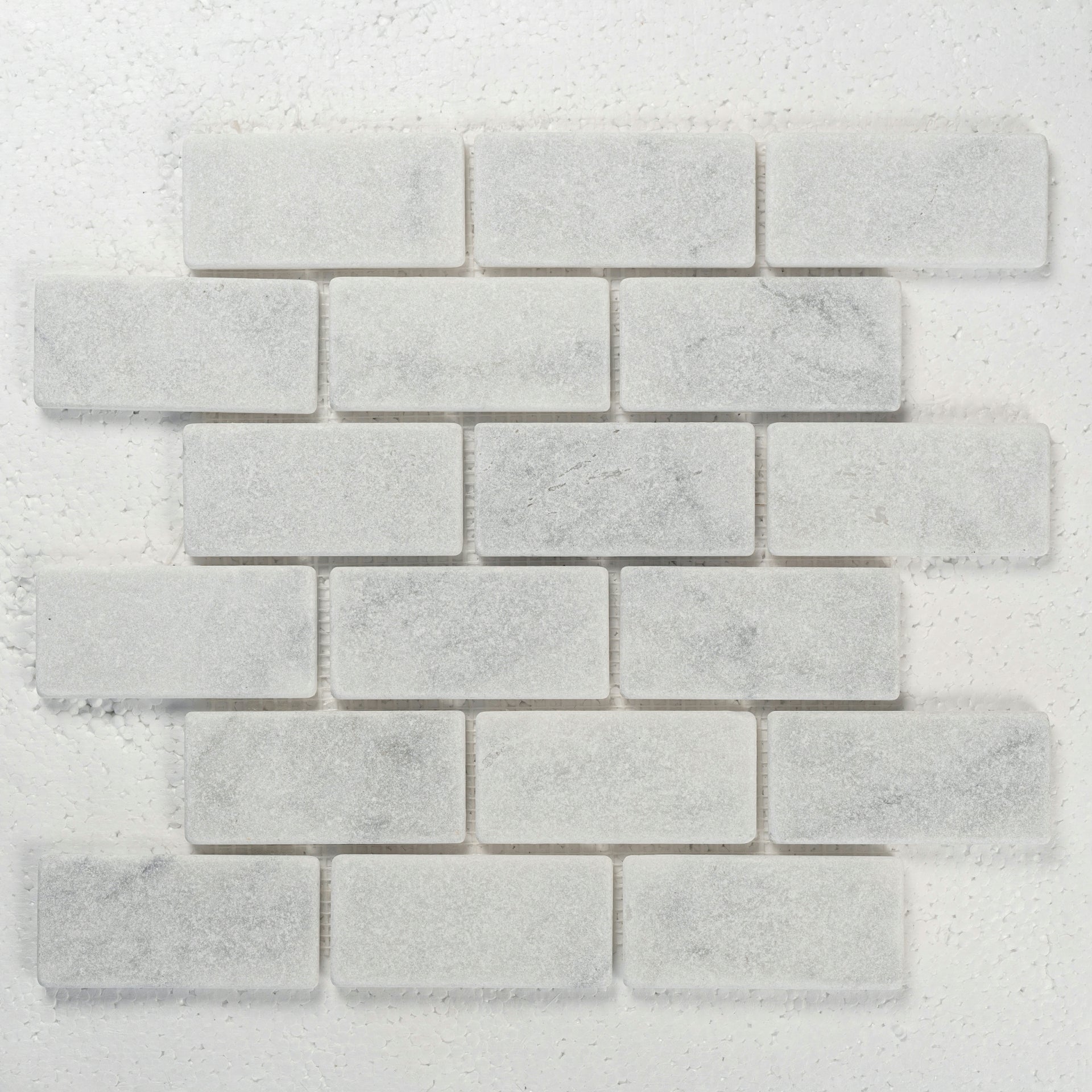 12 X 12 in. Bianco Carrara 2x4 brick White Honed Tumbled Marble Mosaic