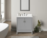 Luton Freestanding Solid Wood Bathroom Vanity With Crystal White Engineered Stone Sink Top & 4 In. Backsplash in Nature Wood Finish