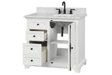 Icon Premium Freestanding Solid Wood White Bathroom Vanity with 1 In. Thick Premium Carrara Natural Marble Sink Top with 4 In. Backsplash