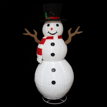 6' Pre-Lit Outdoor Chenille Swirl Large Snowman With Top Hat Christmas Outdoor Decoration