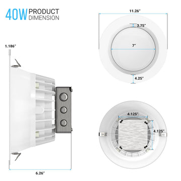 40W 10 Inch Commercial LED Recessed Lighting: 3000LM, 5000K Daylight, Junction Box, Dimmable, ETL & Energy Star Listed