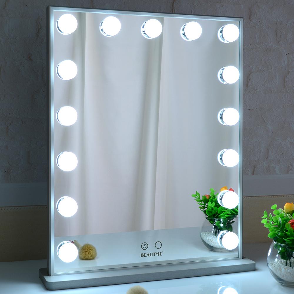 16.54 x 20.16 Inch Hollywood Makeup Vanity Mirror with Lights, Standing Tabletop Mirror (Wooden Base) with 15pcs LED Dimmable Bulbs, Wall Mounted Lighting Mirror
