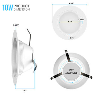 10W 4 Inch LED Recessed Lighting: Dimmable, ETL Listed, with Baffle Trim - Ideal for Closets, Kitchens, Hallways, and Basements