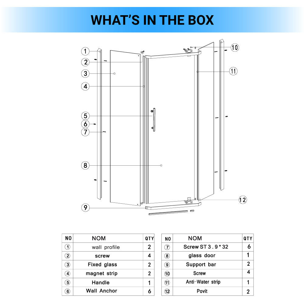 Ivanees 36 In. x 76 In. Neo-Angle Pivot Semi-Frameless Corner Shower Enclosure in Stainless Steel with 8mm Clear Tempered Glass