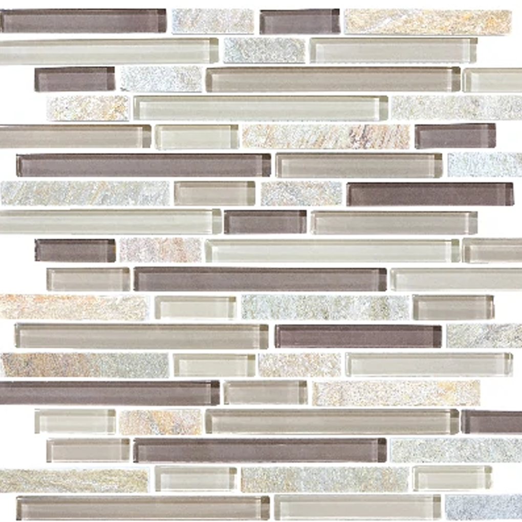 Cotton Wood Random Strip Glass Quartz Blend Mosaic