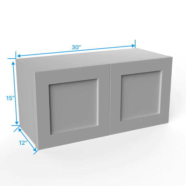 Wall Kitchen Cabinet - 30W x 15H x 12D - Grey Shaker Cabinet