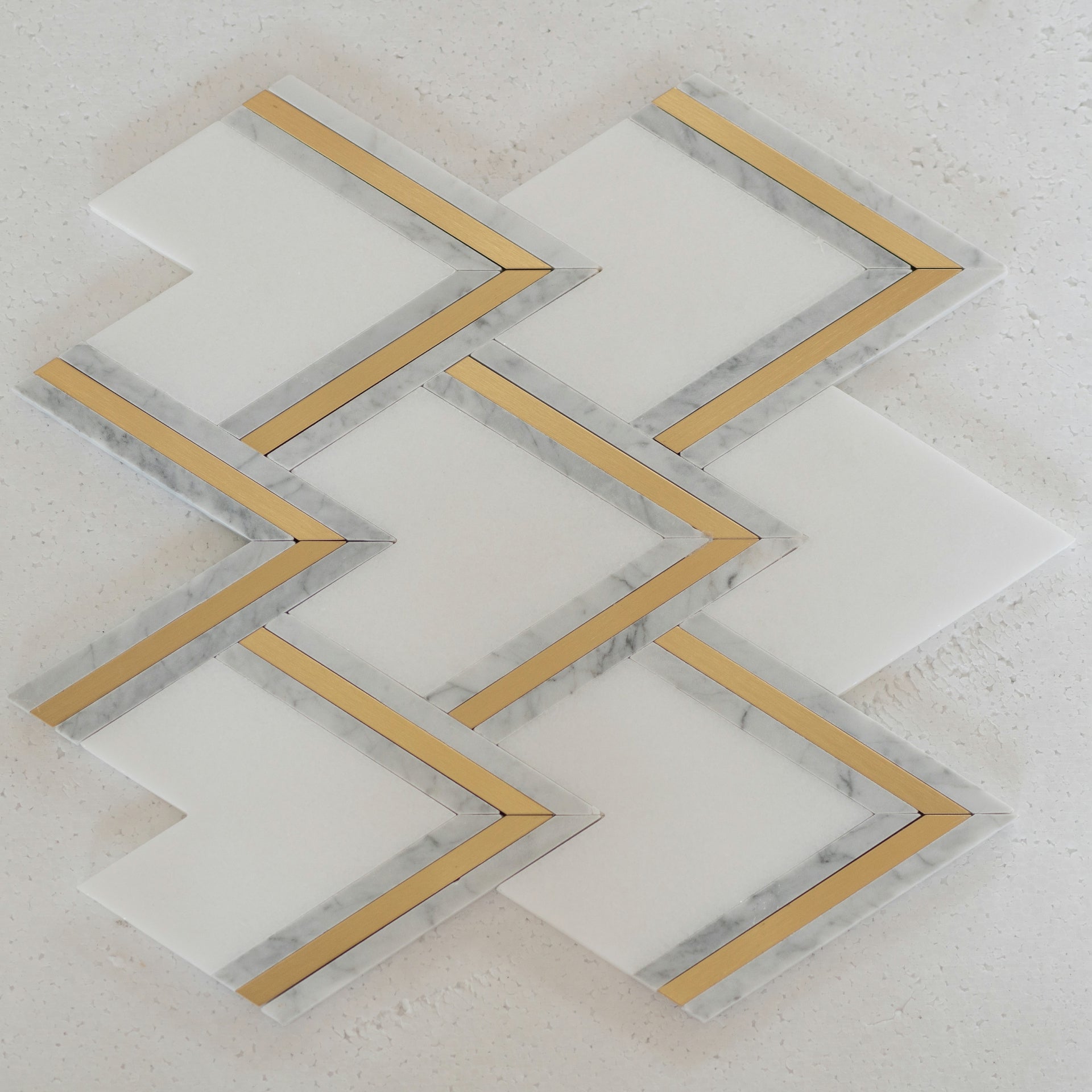 14 X 16 in. Thassos Carrara Brass White Polished Waterjet Mosaic