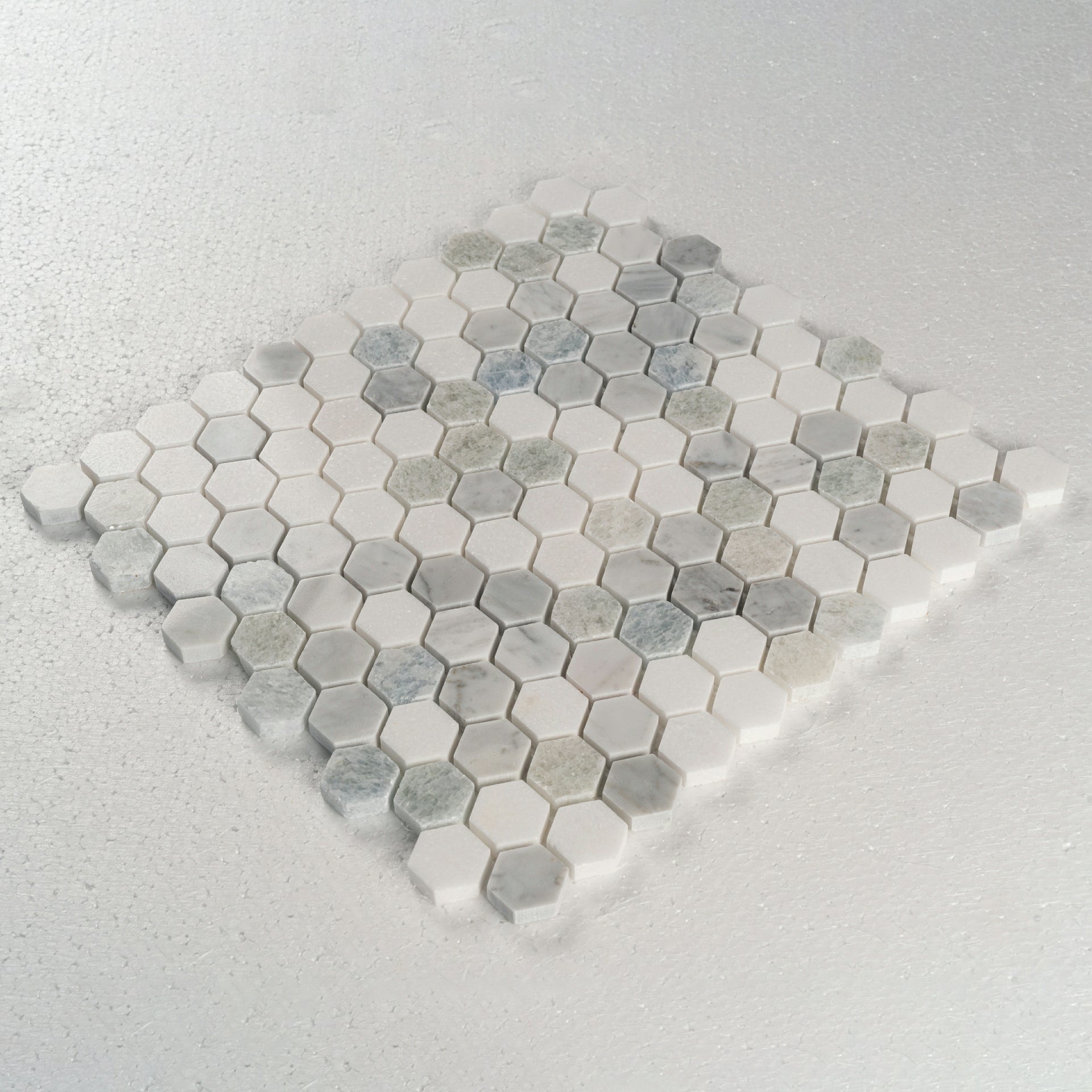 1 in. Hexagon Celeste Bianco Carrara and Thassos White/blue Polished Marble Mosaic Tile