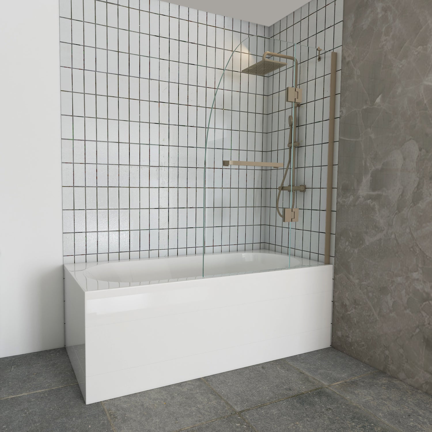 Ivanees 60 In. H x 45 In. W Hinged Frameless French Glass Bathtub Door