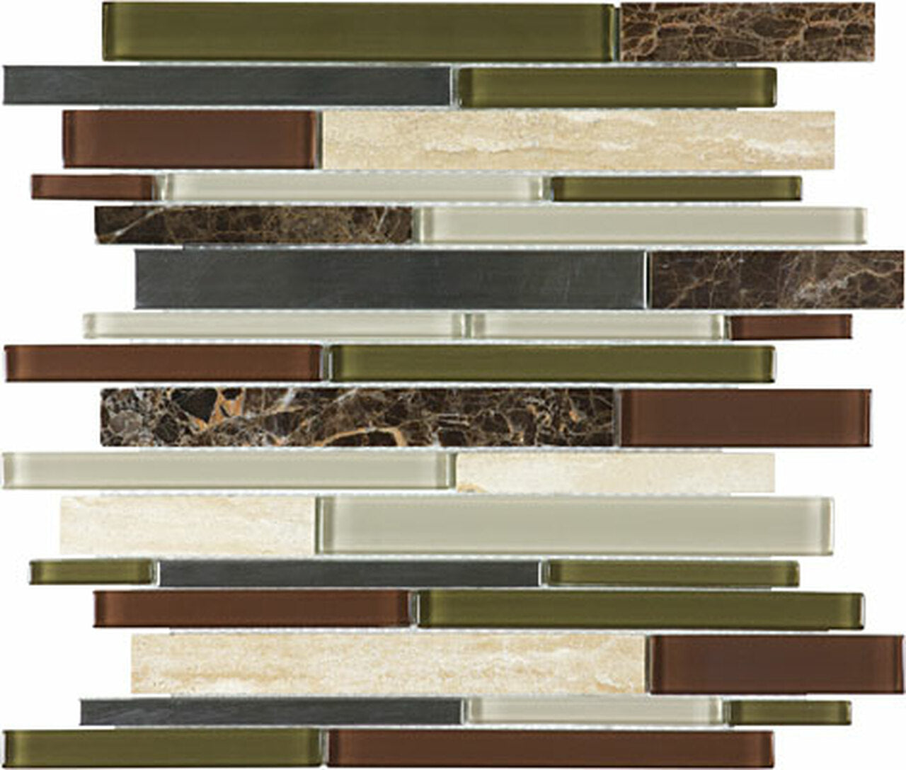 Random Strip Deep Grotto Glass Stone Stainless Blend Mosaic