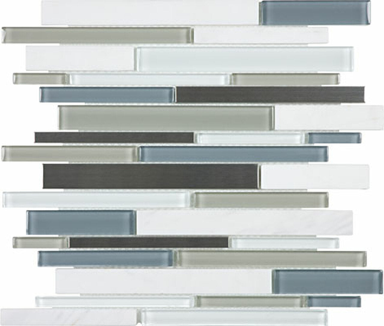 Nordic Storm Random Strip Glass Stone Stainless Blend Mosaic