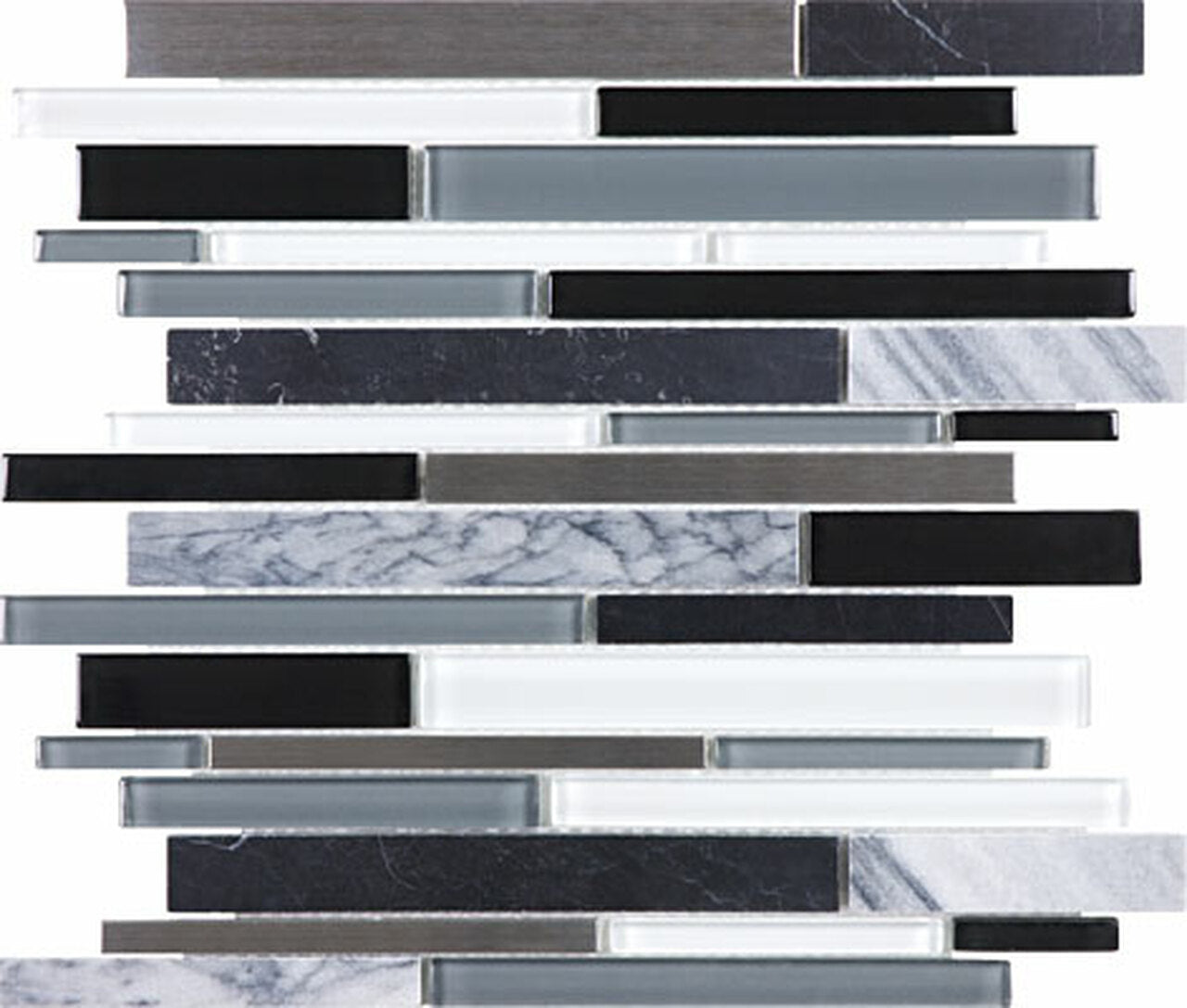 Random Strip Arctic Night Glass Stone Stainless Blend Mosaic