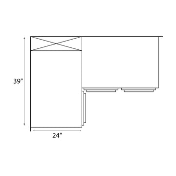 39 Inch Wide Handicaped Base Corner Cabinet - Dwhite Shaker - 39 Inch W X 32.5 Inch H X 24 Inch D