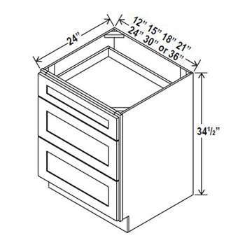 Drawer Base Cabinet - 12W x 34-1/2H x 24D -3DRW - Aspen White