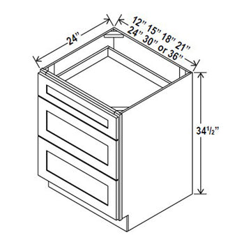 Drawer Base Cabinet - 12W x 34-1/2H x 24D -3DRW - Aspen White - RTA