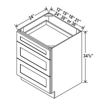 Drawer Base Cabinet - 15W x 34-1/2H x 24D -3DRW - Aria Shaker Espresso - RTA