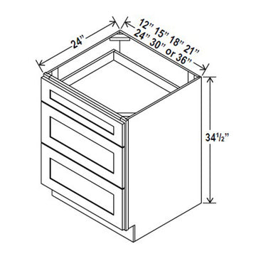 Drawer Base Cabinet - 15W x 34-1/2H x 24D -3DRW - Charleston Saddle