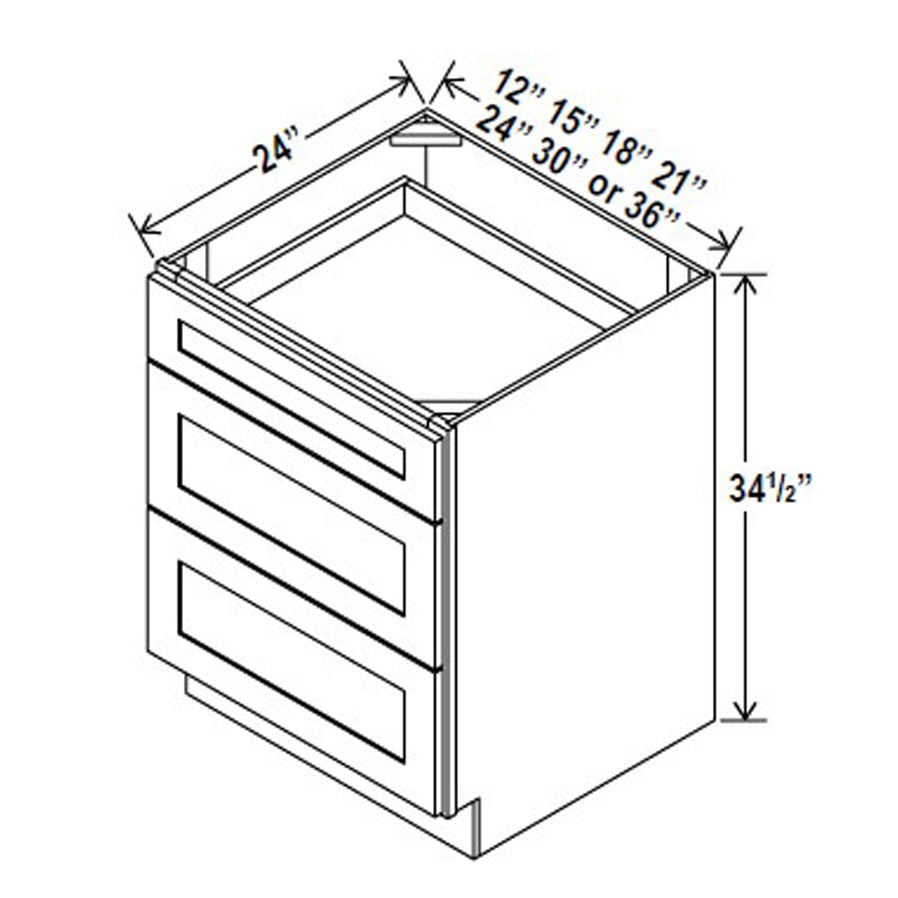 Drawer Base Cabinet - 24W x 34-1/2H x 24D -3DRW - Aria Shaker Espresso - RTA