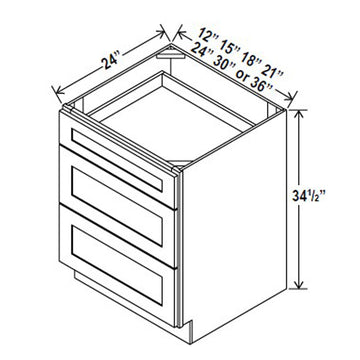 Drawer Base Cabinet - 24W x 34-1/2H x 24D -3DRW - Aria Shaker Espresso