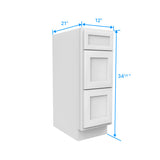 Vanity Drawer Base Cabinet - 12W x 34 1/2H x 21D - 3 DRW - Aria White Shaker - RTA