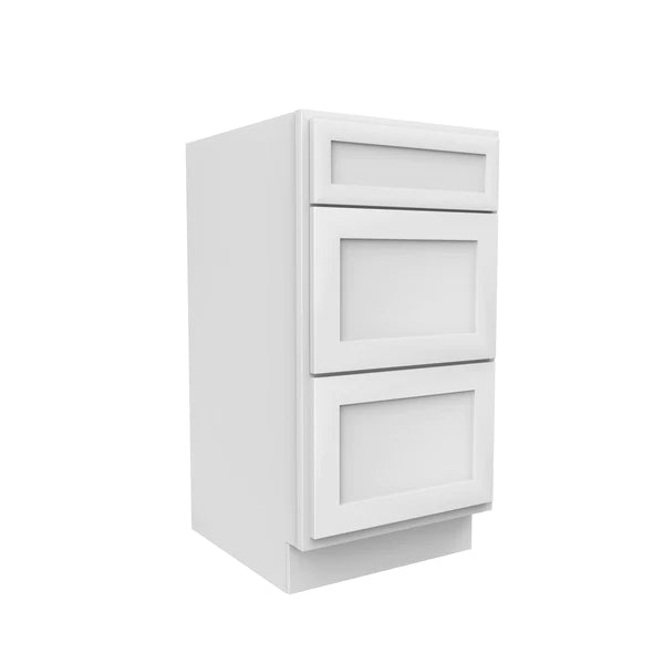 Vanity Drawer Base Cabinet - 18W x 34 1/2H x 21D - 3 DRW - Aria White Shaker