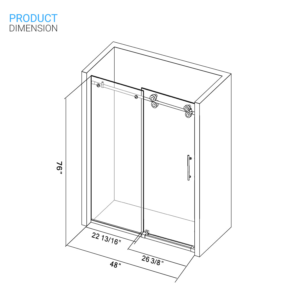 Ivanees Single Sliding Frameless Shower Door 8mm Clear Tempered Glass - Barn Door Style