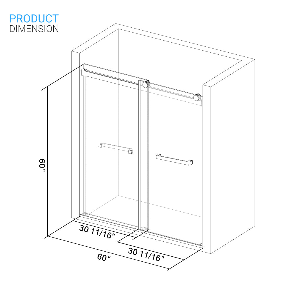 Ivanees Adjustable Semi-Frameless Dual Sliding Glass Bathtub Door with Clear Tempered Glass