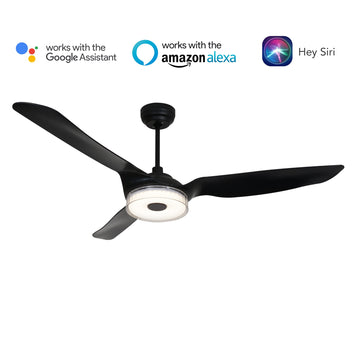 Icebreaker Black/Black 3 Blade Smart Ceiling Fan with Dimmable LED Light Kit Works with Remote Control, Wi-Fi apps and Voice control via Google Assistant/Alexa/Siri