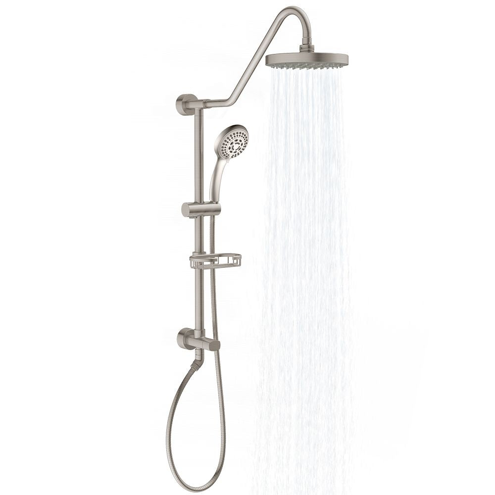 Rain Shower System W/ 8" Showerhead - 36.25"H X 8"W X 23.75"D - Brass - Adjustable Brass Slider - Surface Mounted Shower Systems